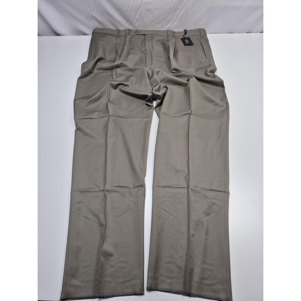 Tallia Dress Pants Mens 50x36 Beige Wool Pleated Straight Canada FLAW NWT